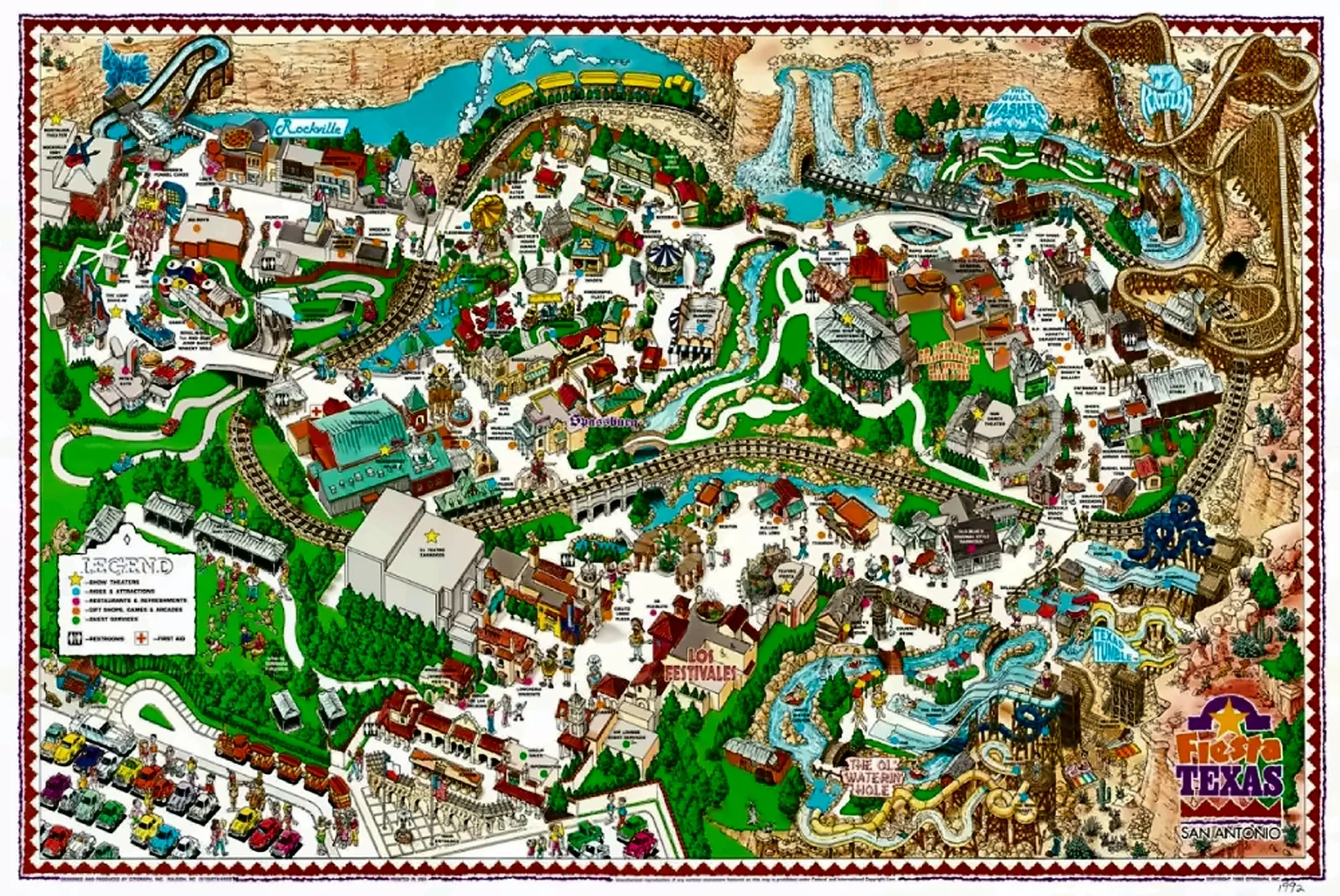 Six Flags Fiesta Texas park map, 1992