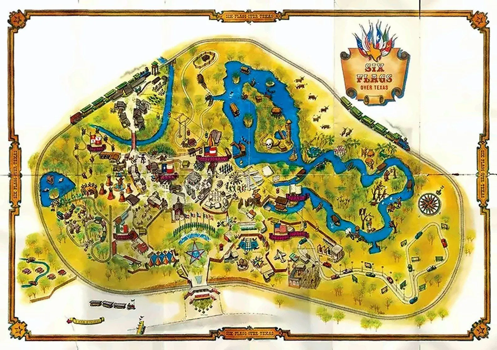 Six Flags Over Texas park map, 1961
